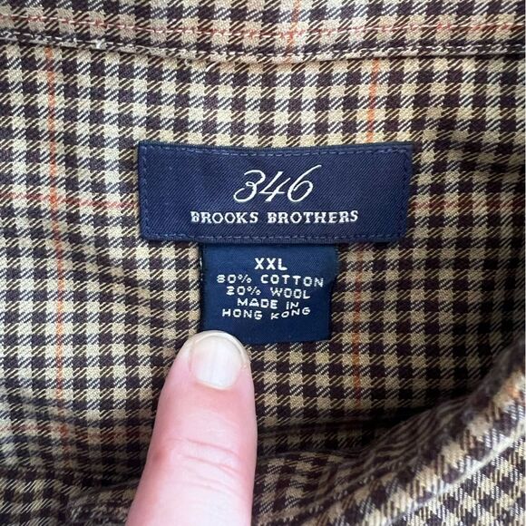 Brooks Brothers 346 Mens Shirt Wool Blend Button Down Gingham Tan/Black Size XXL - Picture 5 of 10